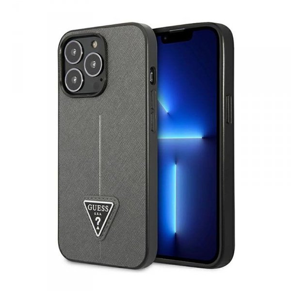 Guess Saffiano Triangle Logo Case – Etui iPhone 14 Pro Max (srebrny)