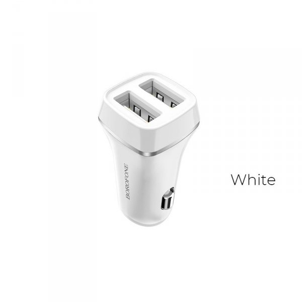 Borofone - ładowarka samochodowa 2x USB, biały