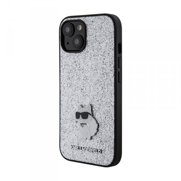 Karl Lagerfeld Fixed Glitter Choupette Logo Metal Pin - Etui iPhone 15 / 14 / 13 (srebrny)