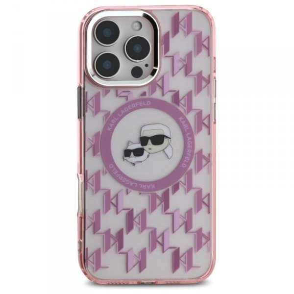 Karl Lagerfeld IML Monogram Karl & Choupette Head MagSafe - Etui iPhone 16 Pro Max (różowy)