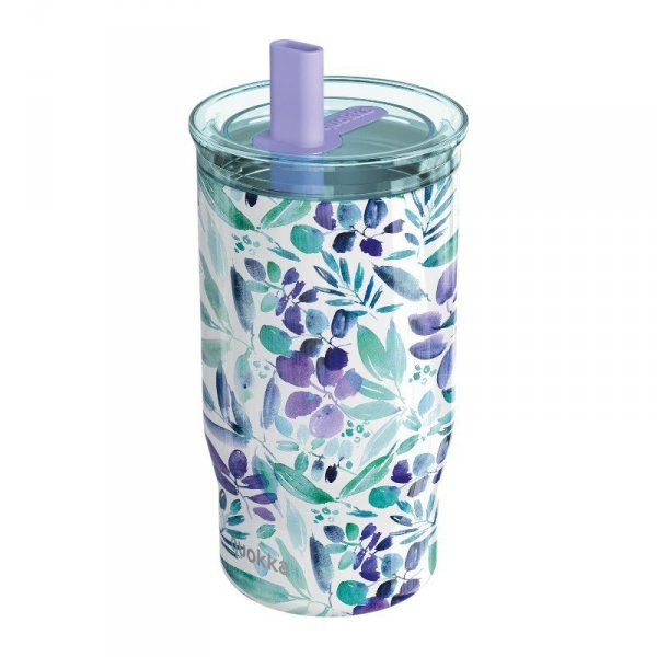 Quokka Mist - Kubek termiczny ze stali nierdzewnej 720 ml ze słomką (Violet Blooms)