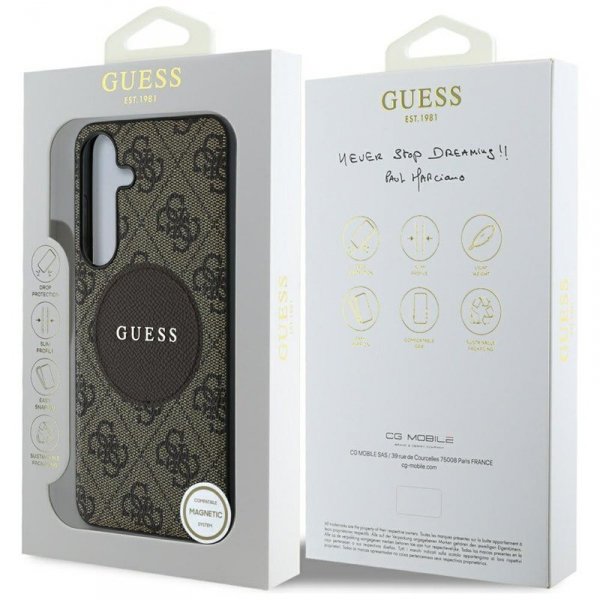 Guess 4G Round Patch Classic Logo MagSafe - Etui do Samsung Galaxy S25 (brązowy)