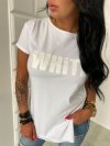 T-shirt damski nadruk WHITE długi L-116