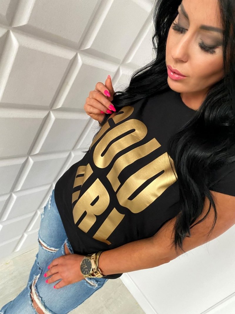 T-shirt ze złotym nadrukiem GOLD GIRL L-106