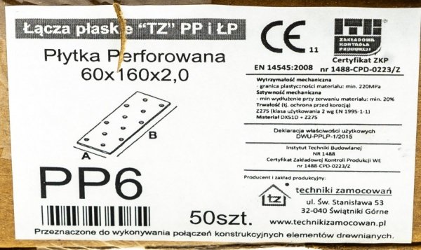 50x Łącznik ciesielski 160x60 2mm płaskownik PP6