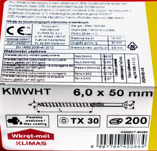 Wkręty ciesielskie TX 6x50 do drewna osb 200szt