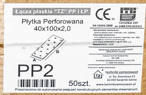 50x Łącznik ciesielski 100x40 2mm płaskownik PP2