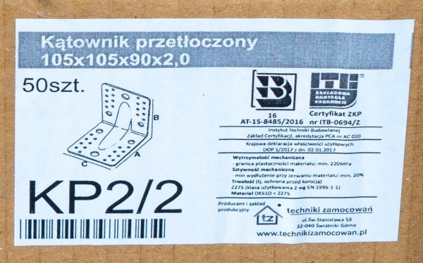 50x Kątownik ciesielski 105x105x90 2mm łącznik