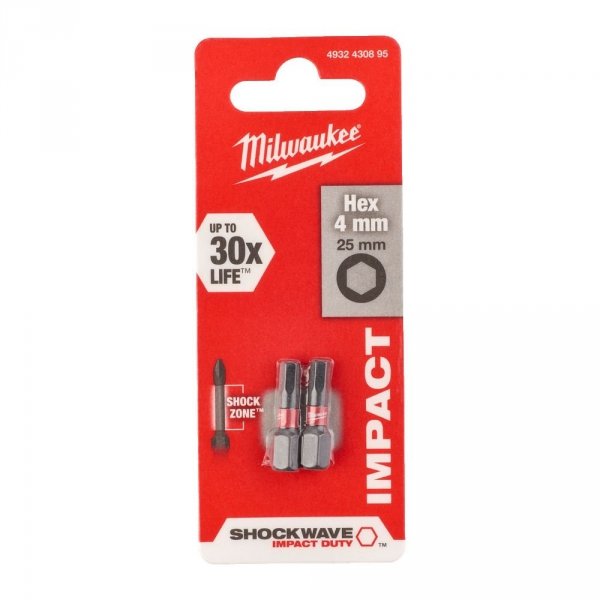 2x Milwaukee Bit Shockwave Hex4 25mm IMPACT DUTY