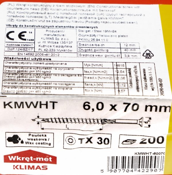 Wkręty ciesielskie TX 6x70 do drewna osb 100szt
