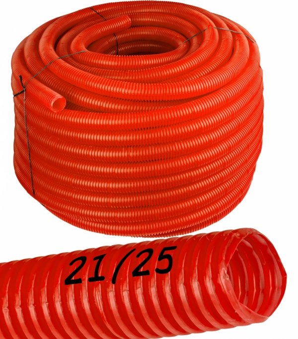 Peszel rura karbowana 21/25mm 50m czerwona do rur pex pp kabli przewodów 320N osłonowa