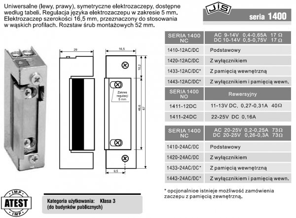 Elektrozaczep Lockpol 1410 12V odchylny