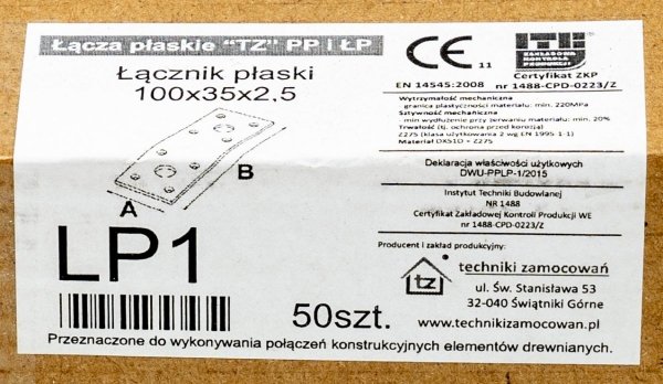 50x Łącznik ciesielski 100x35 2,5mm płaski ŁP1