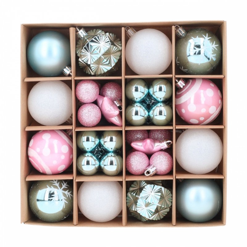 Bombki 40szt 3/6cm Różowy/Biały/Błękit KR1211 [8opak]
