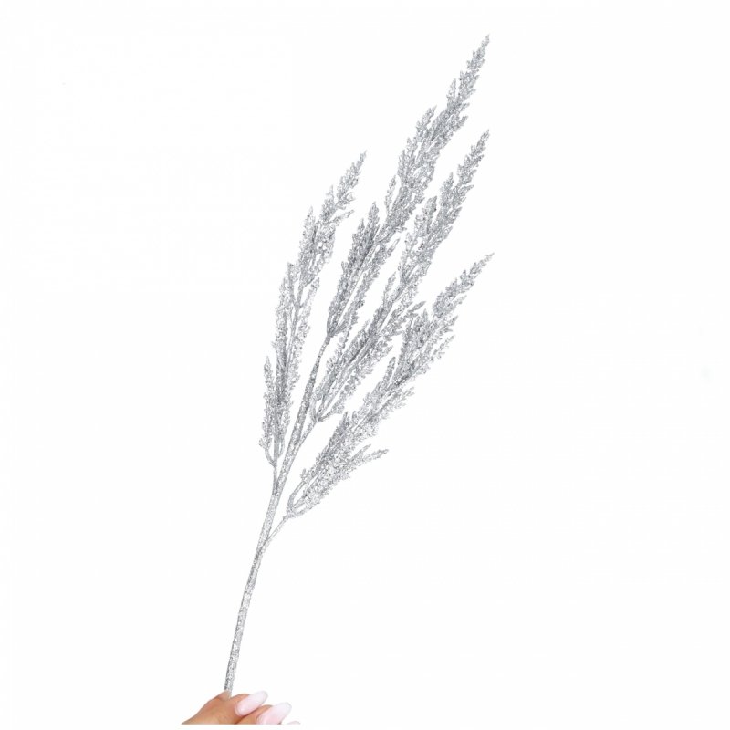 Gałązka Brokatowa Trawa Srebrna 73cm KR1610 [10szt]