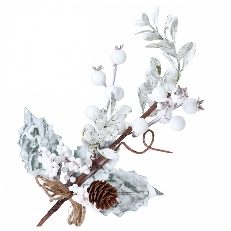 Gałązka Białe Kulki/Sznurek 36cm KR1794 [10szt]