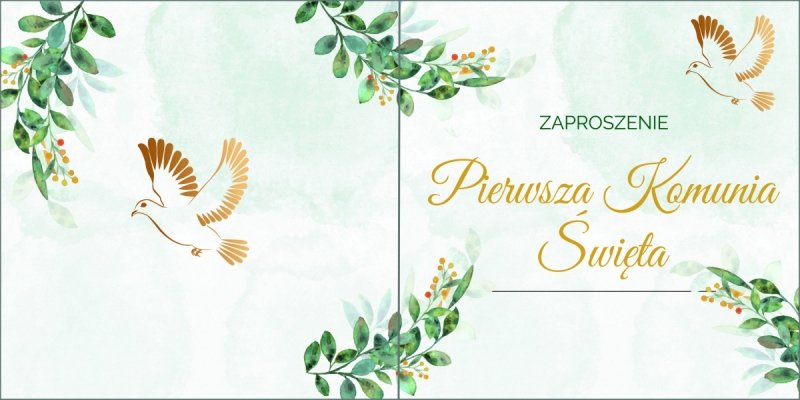 Zaproszenie Komunia Święta Listki [50 kompletów]