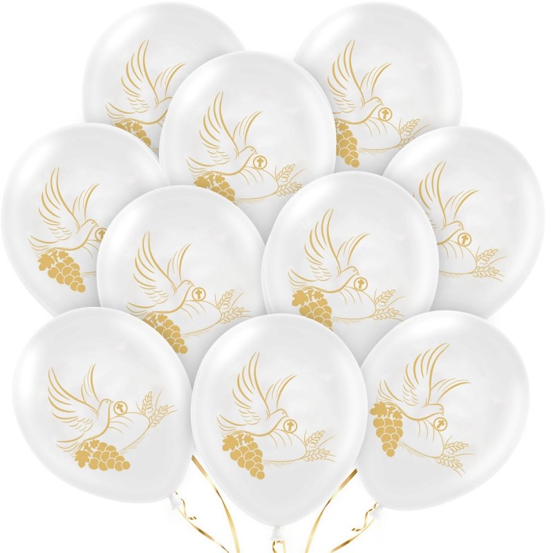 Balony Komunijne Gołąb Winogrono Złoto 10szt [10 kompletów]