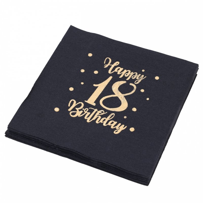 Serwetki Czarne 18 Happy Birthday 10szt [8opak]