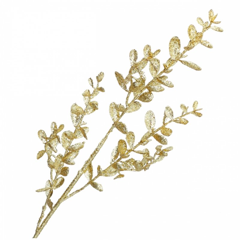Gałązka Brokatowa Listki Złota 73cm KR1605 [10szt]
