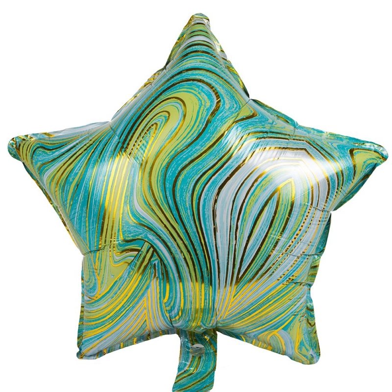 Balon Foliowy Marmurkowy Gwiazda Zielony [Komplet 10szt]