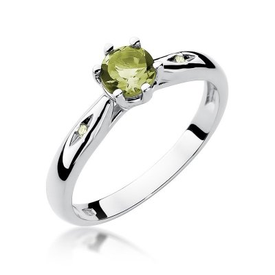 Pierścionek złoty 585 z brylantami 0,01ct oliwinem 0,60ct W-74