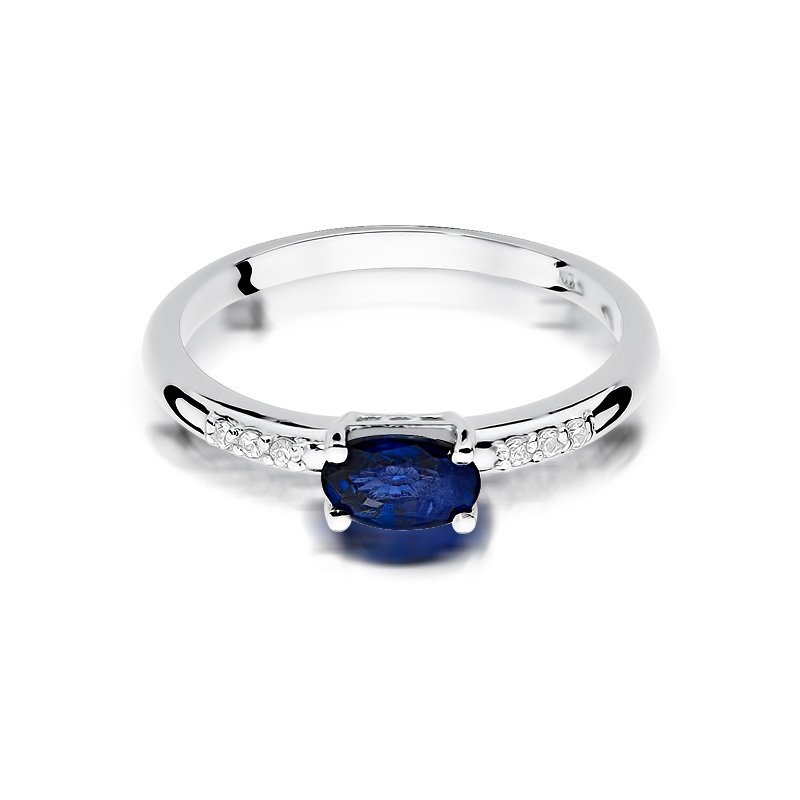 Pierścionek złoty 585 z brylantami 0,03ct szafirem 0,70ct W-77