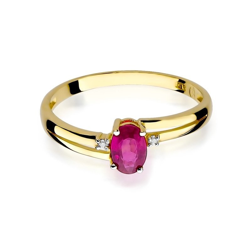 Pierścionek złoty 585 z brylantami 0,03ct rubinem 0,60ct W-68