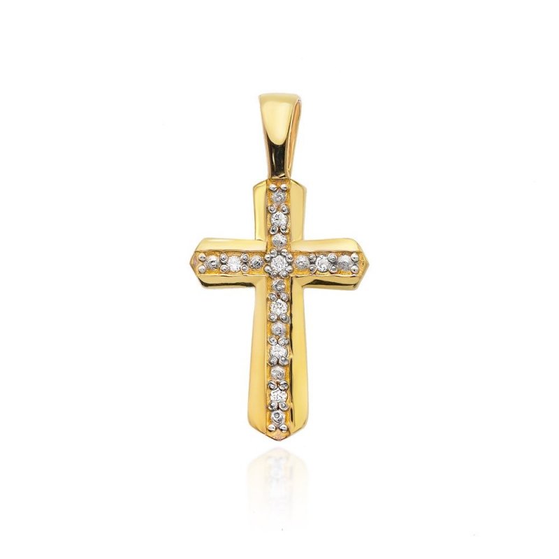 Zawieszka złota 585 krzyżyk z brylantami 0,03ct K-5