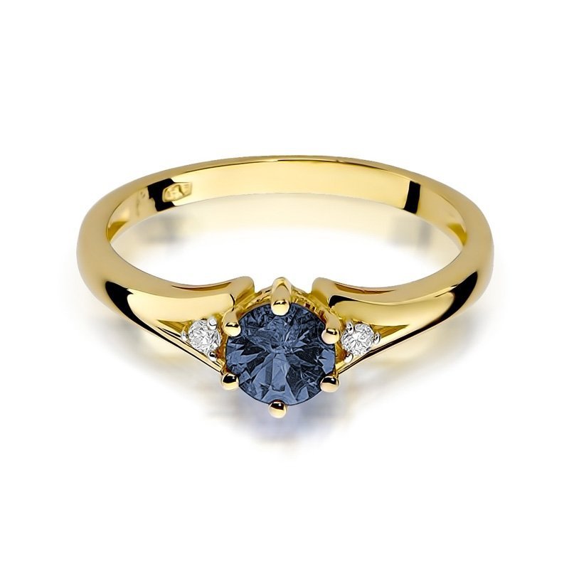 Pierścionek złoty 585 z brylantami 0,03ct szafirem 0,50ct W-76