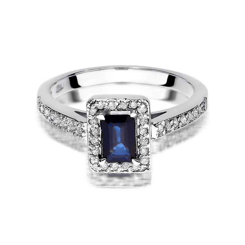 Pierścionek złoty 585 z brylantami 0,22ct szafirem 0,60ct W-422