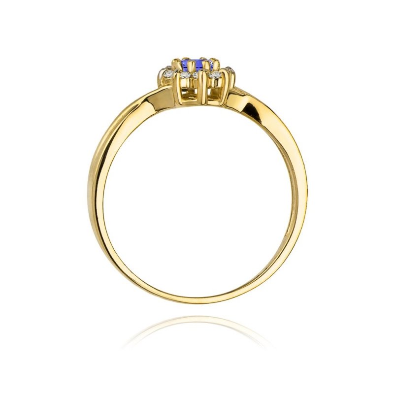 Pierścionek złoty 585 z brylantami 0,12ct tanzanitem 0,15ct W-72