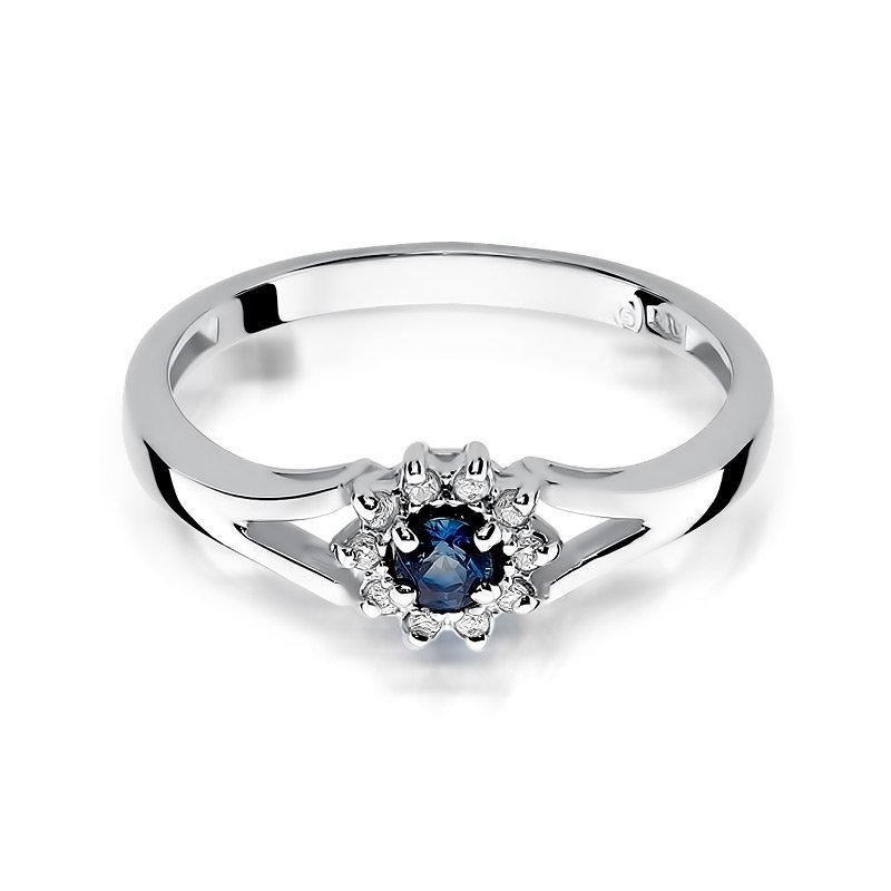 Pierścionek złoty 585 z brylantami 0,09ct szafirem 0,15ct W-185