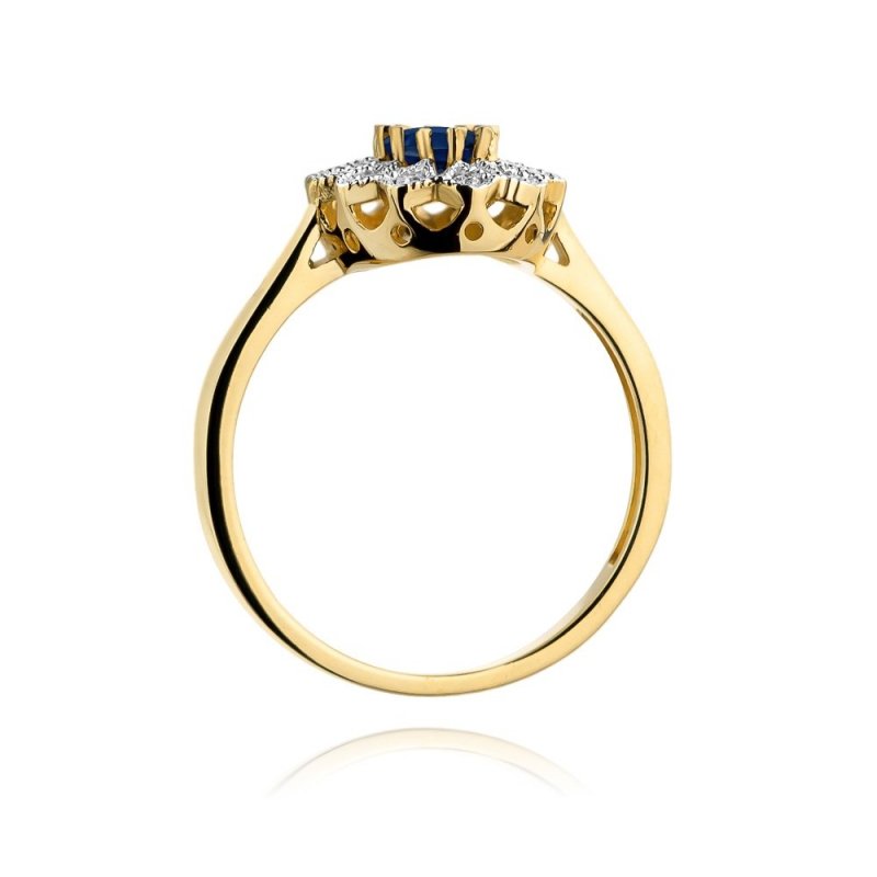 Pierścionek złoty 585 z brylantami 0,10ct szafirem 0,70ct W-354