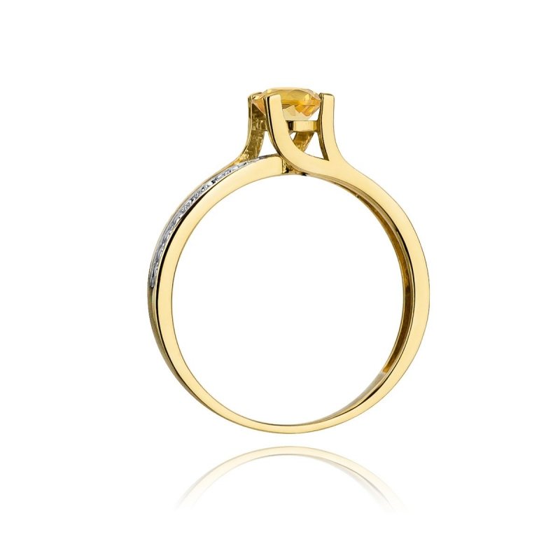 Pierścionek złoty 585 z brylantami 0,03ct cytrynem 0,50ct W-106