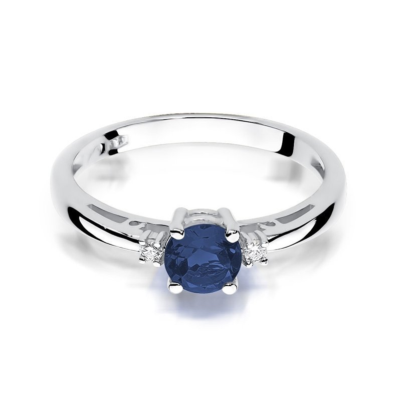 Pierścionek złoty 585 z brylantami 0,03ct szafirem 0,50ct W-10