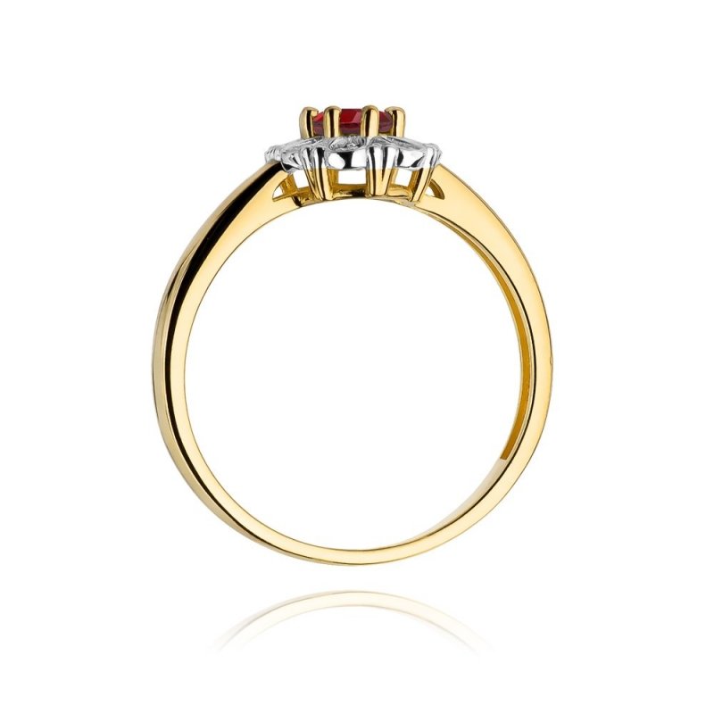 Pierścionek złoty 585 z brylantami 0,07ct rubinem 0,60ct W-304