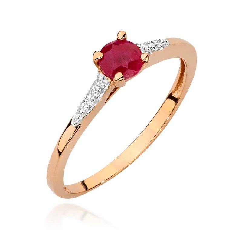 Pierścionek złoty 585 z brylantami 0,03ct rubinem 0,30ct BC-026