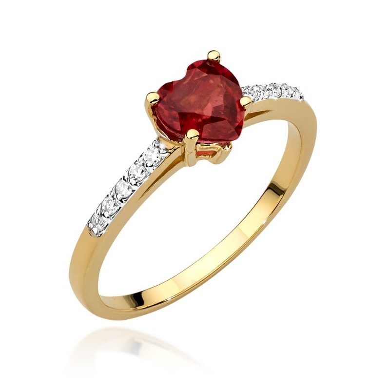 Pierścionek złoty 585 z brylantami 0,10ct rubinem 1,10ct W-486