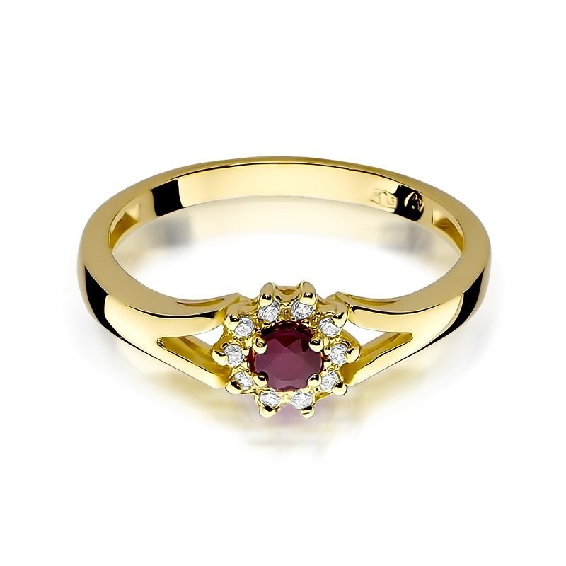 Pierścionek złoty 585 z brylantami 0,09ct rubinem 0,15ct W-185
