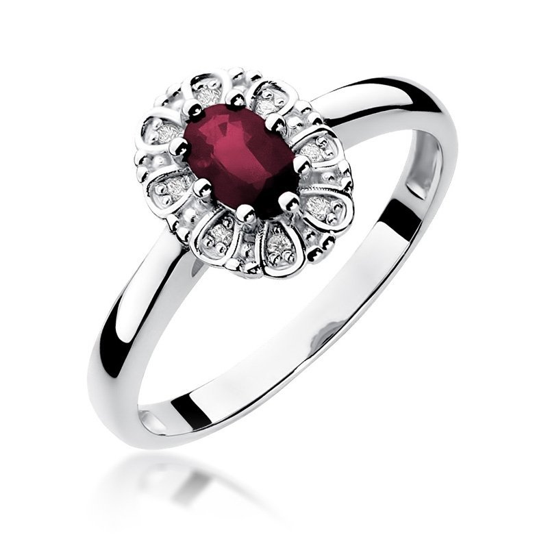 Pierścionek złoty 585 z brylantami 0,07ct rubinem 0,60ct W-304