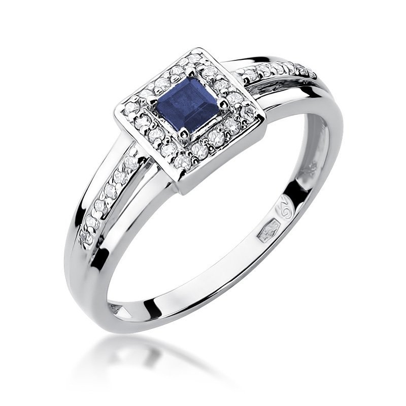 Pierścionek złoty 585 z brylantami 0,14ct szafirem 0,20ct W-271