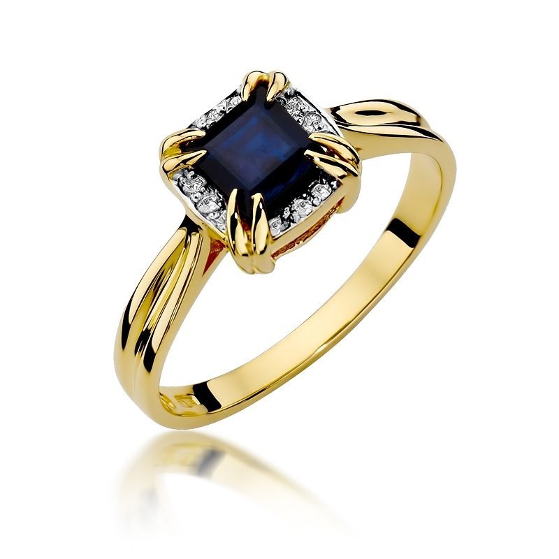 Pierścionek złoty 585 z brylantami 0,06ct szafirem 1,7ct W-358