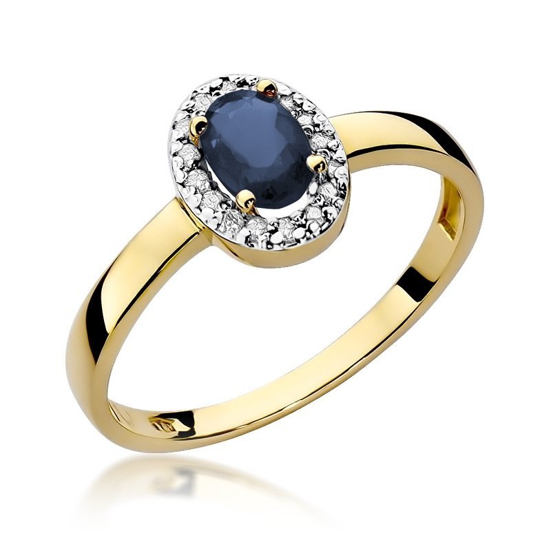 Pierścionek złoty 585 z brylantami 0,08ct szafirem 0,70ct W-330
