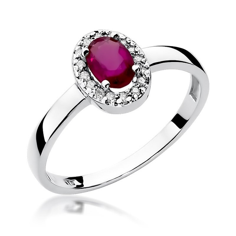 Pierścionek złoty 585 z brylantami 0,08ct rubinem 0,60ct W-330