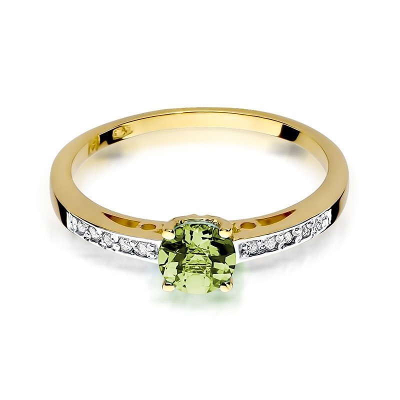 Pierścionek złoty 585 oliwin 0,60ct brylantami 0,05ct W-66