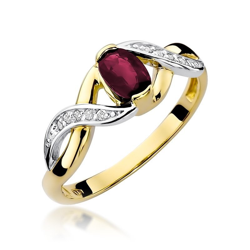 Pierścionek złoty 585 z brylantami 0,05ct rubinem 0,60ct W-28