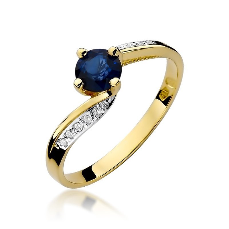 Pierścionek złoty 585 z brylantami 0,05ct szafirem 0,50ct W-84
