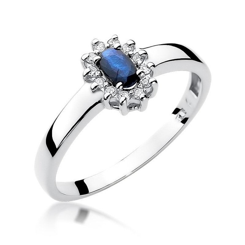 Pierścionek złoty 585 z brylantami 0,01ct szafirem 0,70ct W-26