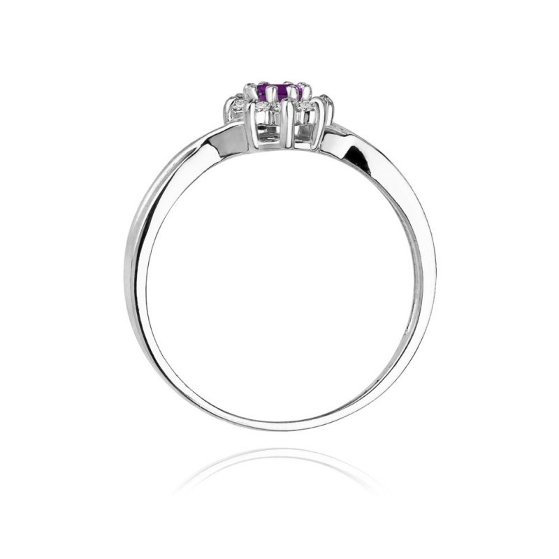 Pierścionek złoty 585 z brylantami 0,12ct ametystem 0,10ct W-72